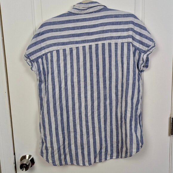 beachlunchlounge | Blue Stripe Linen Button-Up Shirt Size Large - Picture 2 of 6